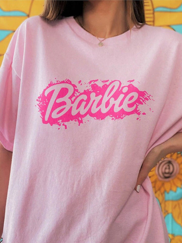Barbie print letter print sports casual women's short-sleeved T-shirt