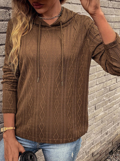 women's long sleeve hooded pullover knitwear top