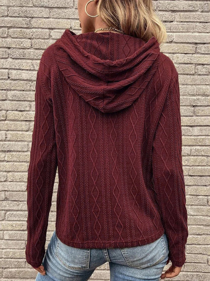 women's long sleeve hooded pullover knitwear top