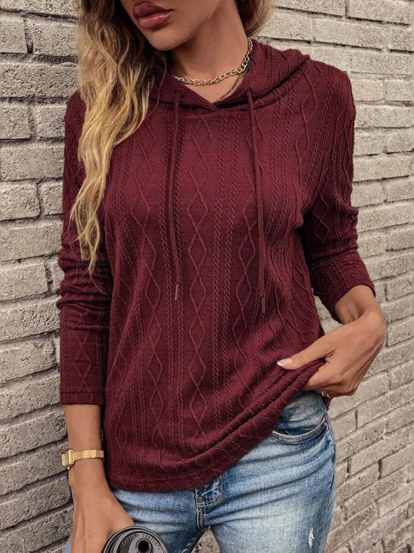 women's long sleeve hooded pullover knitwear top