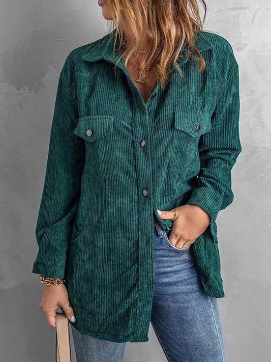 Women's Corduroy Lapel Button Loose Casual blouse