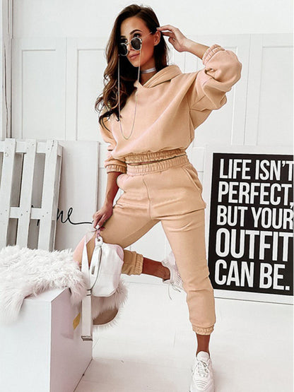 Casual sports hooded long-sleeved trousers two-piece suit SET