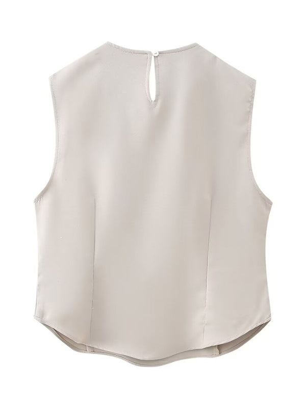 New round neck slim sleeveless vest + skirt suit
