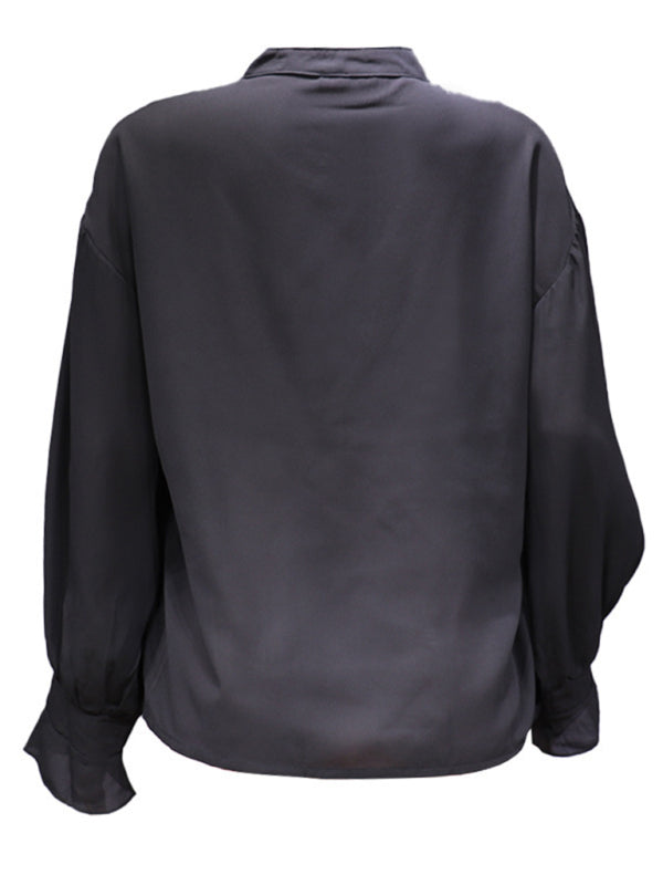 New solid color fashion all-match loose long-sleeved chiffon blouse