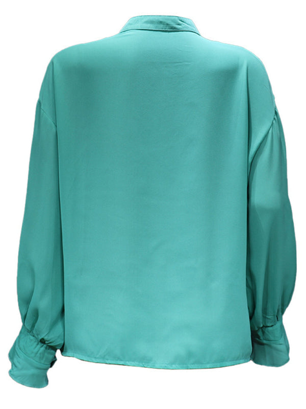 New solid color fashion all-match loose long-sleeved chiffon blouse