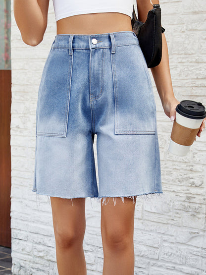 Women's new style washed casual gradient denim shorts