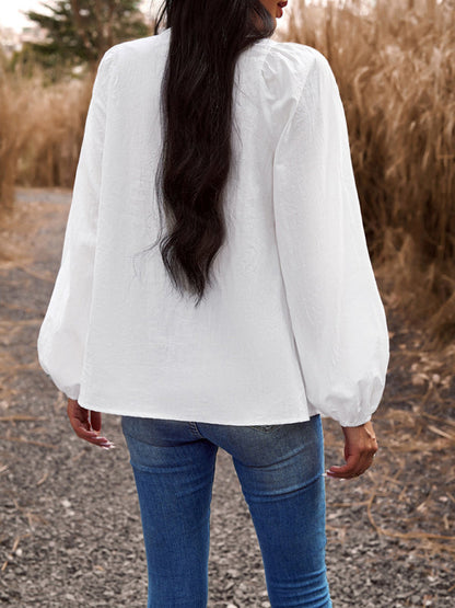 New women's temperament commuting solid color V-neck long-sleeved top