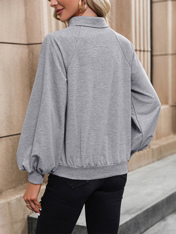 New long sleeve lapel solid color sweatshirt