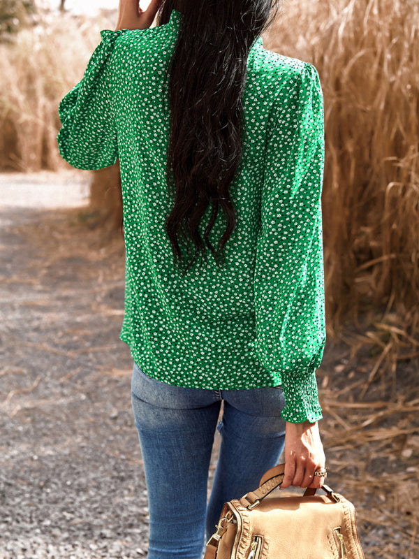 Temperament commuting lantern sleeve printed long-sleeved top