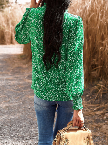 Temperament commuting lantern sleeve printed long-sleeved top