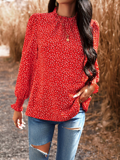 Temperament commuting lantern sleeve printed long-sleeved top