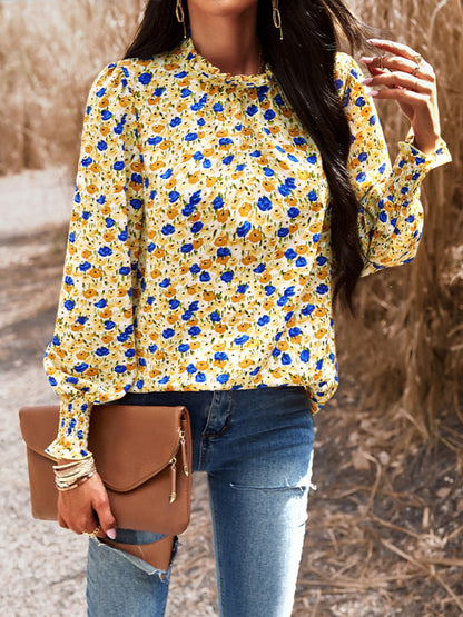 Temperament commuting lantern sleeve printed long-sleeved top