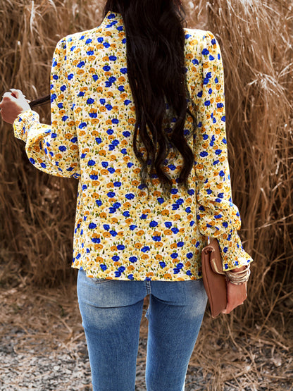 Temperament commuting lantern sleeve printed long-sleeved top