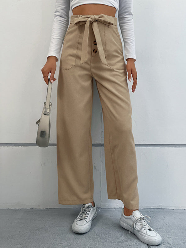 Women's straight solid color casual trousers