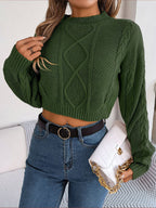 New autumn and winter casual solid color twist long-sleeved pullover navel-baring sweater