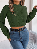 New autumn and winter casual solid color twist long-sleeved pullover navel-baring sweater