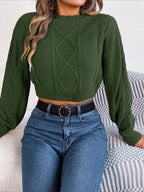 New autumn and winter casual solid color twist long-sleeved pullover navel-baring sweater