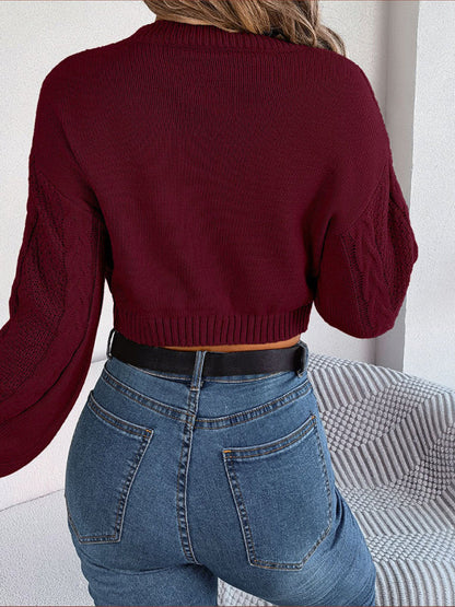 New autumn and winter casual solid color twist long-sleeved pullover navel-baring sweater