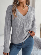 New casual solid color twist long-sleeved V-neck sweater