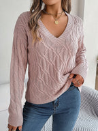 New casual solid color twist long-sleeved V-neck sweater