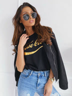 Women's lapel studded diagonal zipper buckskin jacket