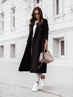 Women's Long Sleeve V Neck Tie Wool Jacket