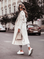 Women's Long Sleeve V Neck Tie Wool Jacket