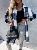 Women's single-breasted plaid long-sleeved shirt jacket