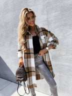 Women's single-breasted plaid long-sleeved shirt jacket