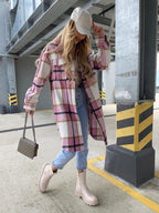 Women's single-breasted plaid long-sleeved shirt jacket