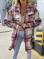 Women's single-breasted plaid long-sleeved shirt jacket