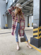 Women's single-breasted plaid long-sleeved shirt jacket