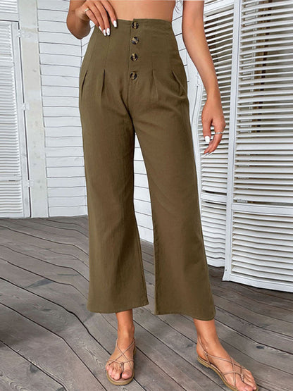 New women's nine-point pants high-waisted cotton and linen slim-fit micro-flared pants