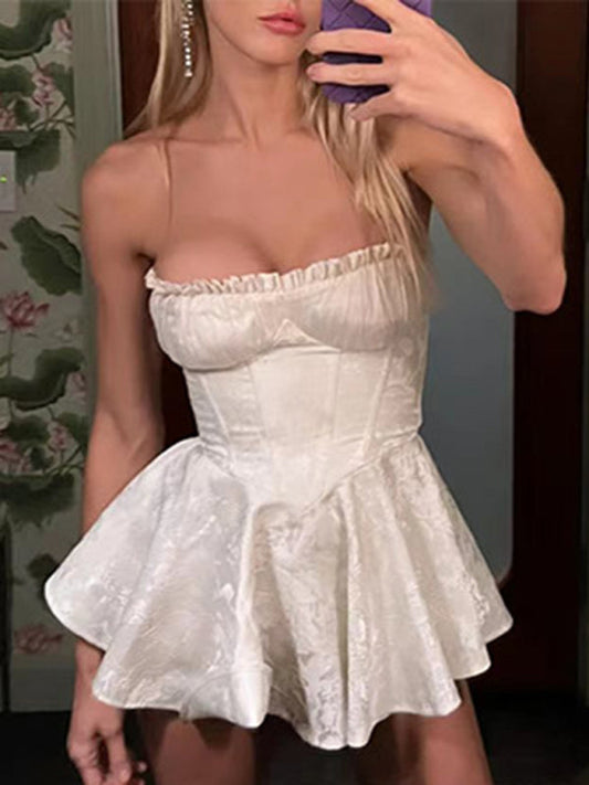 Women's new elegant and sweet short tube top dress (gloves not included)