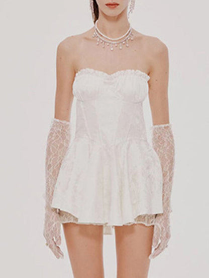 Women's new elegant and sweet short tube top dress (gloves not included)
