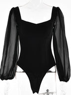 Square neck sexy backless long sleeve bodysuit