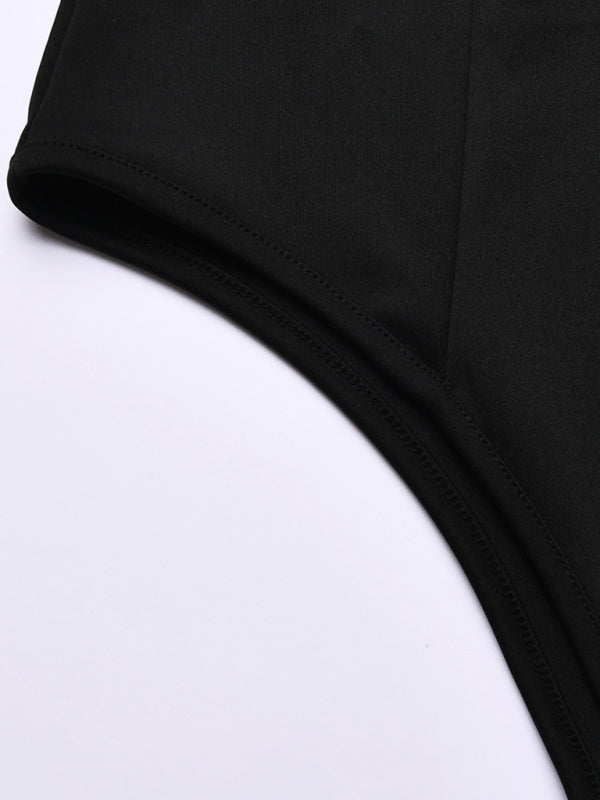 Square neck sexy backless long sleeve bodysuit