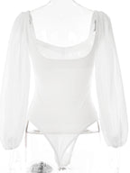 Square neck sexy backless long sleeve bodysuit