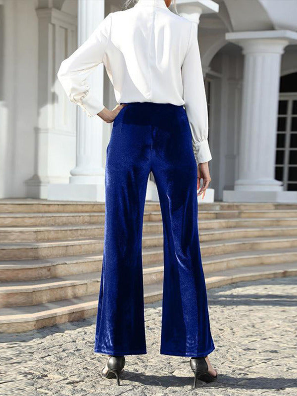 Women's gold velvet high waist slightly flared wide leg pants