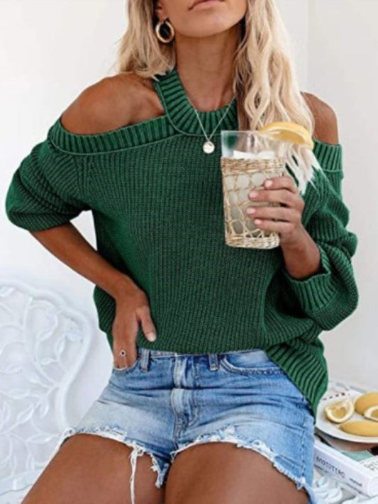 Women's plus size sexy off-shoulder sweater knitted sweater