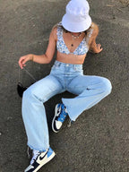 New high-waist floor-length loose slimming straight wide-leg jeans