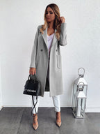 New autumn and winter solid color long-sleeved double pocket suit collar woolen jacket