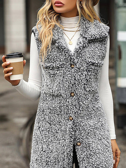 New autumn and winter lapel sleeveless long loose casual cardigan vest