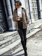Women's hooded long-sleeved leopard print mid-length loose casual jacket