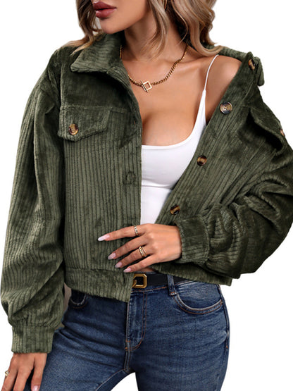 Women's New Solid Color Plush Casual Short Jacket