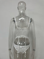 New Sexy and Interesting Perspective Hollow Lace Mesh Waist Skeleton Underwear Set