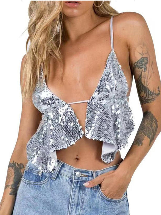 Women's design sequined backless camisole