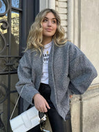 Loose casual jacket street stand collar concealed button jacket