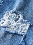 Street loose jeans, ripped raw edge straight pants, floor mopping pants
