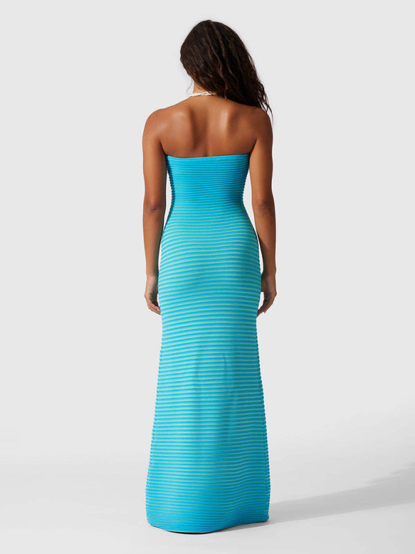 Tube top long knitted striped sexy slim fit hip-hugging dress